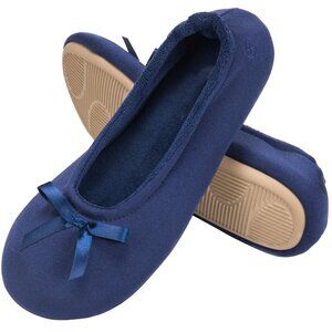 Womens Size 9-10 Ballerina Slippers Memory Foam Rubber Sole Navy Blue